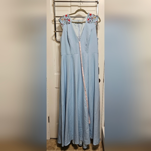 Mac Duggal 26540 Womens Blue  Ieena Beaded Cap Sleeve V Neck Beaded Gown Dress - Picture 3 of 6